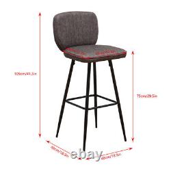 Industrial Grey 2Pcs Bar Stool Kitchen Breakfast Office Counter Faux Leather Pub