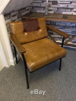 Industrial Tan Armchair Lounge Accent Office Chair Vintage Retro Furniture
