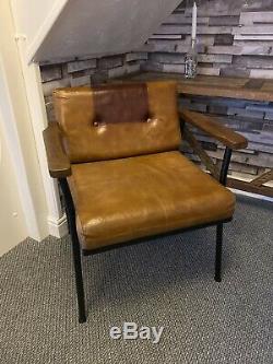 Industrial Tan Armchair Lounge Accent Office Chair Vintage Retro Furniture