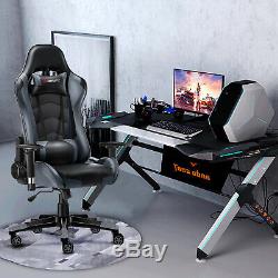 JL Comfurni Racing Gaming Office Chair Swivel Recline Leather Home Computer Desk