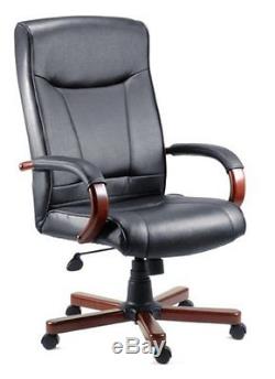 KINGSTON Black Leather Office Chair Leather-faced Mahogany Arms and Base