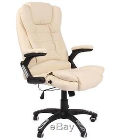 Kidzmotion cream leather high back reclining office chair with massage and heat