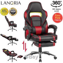 LANGRIA Reclining High-Back Leather Racing Office Desk Chair Gaming Footstool UK