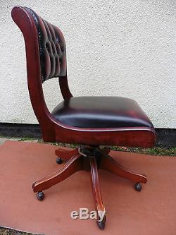 Leather Chesterfield Captains Desk / Office Chair Adjustable, Swivel, Tilt Action