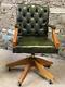 Leather Chesterfield Directors Captains Swivel Office Desk Chair Green