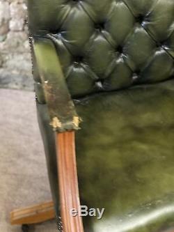 LEATHER CHESTERFIELD Directors Captains Swivel Office Desk Chair GREEN