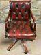Leather Chesterfield Directors Captains Swivel Office Desk Chair Oxblood