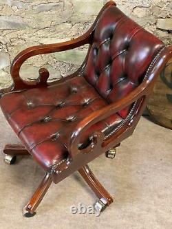 LEATHER CHESTERFIELD Directors Captains Swivel Office Desk Chair Oxblood