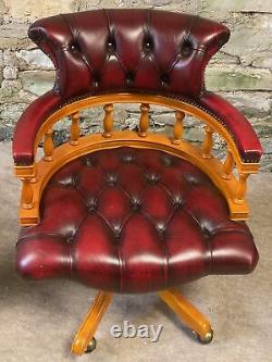 LEATHER CHESTERFIELD Directors Captains Swivel Office Desk Chair RED