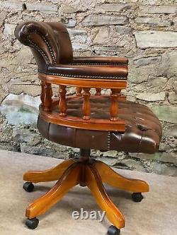 LEATHER CHESTERFIELD Directors Captains Swivel Office Desk Chair TAN