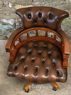 LEATHER CHESTERFIELD Directors Captains Swivel Office Desk Chair TAN
