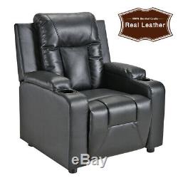 LEATHER RECLINER w DRINK HOLDERS ARMCHAIR SOFA CHAIR CINEMA GAMING OFFICE STUDIO
