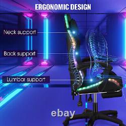 LED Gaming Leather Computer Chair Swivel Office Chair Recliner Desk Chair UK