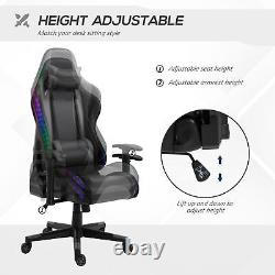 LED Light PU Leather Gaming Chair Thick Padding High Back with Pillows Black