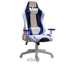 LED Light PU Leather Gaming Chair Thick Padding High Back with Removable Pillows