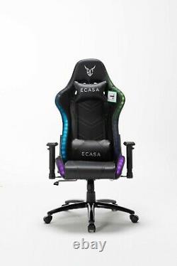 LED Light PU Leather RGB Ergonomic Gaming Office Racing Chair with Back Pillows