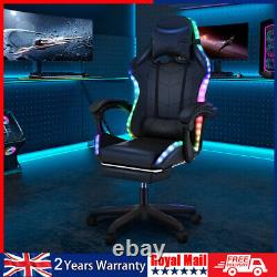 LED RGB Gaming Leather Computer Chair Swivel Office Chair Recliner Desk Chair UK