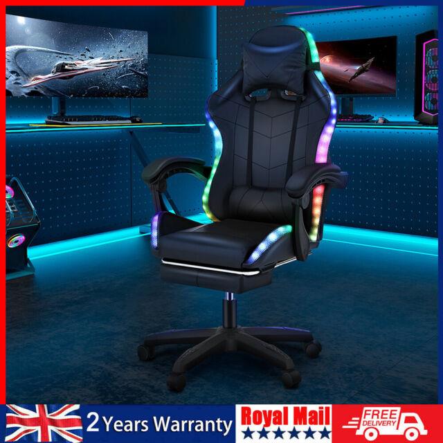 Led Rgb Gaming Leather Computer Chair Swivel Office Chair Recliner Desk Chair Uk