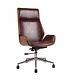 Lombard Padded Office Chair-walnut Effect Wood W Brown Faux Leather Seat-ch55br