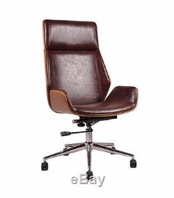 LOMBARD PADDED OFFICE CHAIR-Walnut Effect Wood W Brown Faux Leather Seat-CH55BR