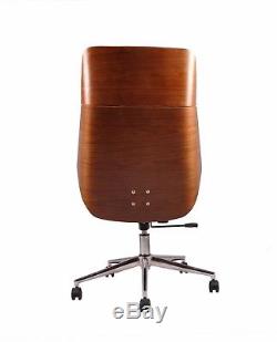 LOMBARD PADDED OFFICE CHAIR-Walnut Effect Wood W Brown Faux Leather Seat-CH55BR