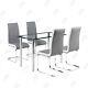 Lovhome Glass Dining Kitchen Office Table And 4 Faux Leather Chairs Set (grey)