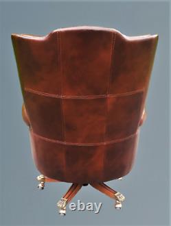 Large Brown Leather Chesterfield Office Chair