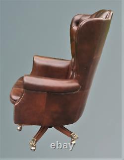 Large Brown Leather Chesterfield Office Chair