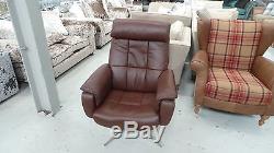 Large Brown Leather Swivel & Recline Office Chair RRP £699