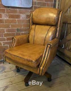 Large Executive Office Desk Chair Vintage Styling Distressed Style Leather