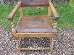 Large Vintage/Antique Oak Leather Seated Library Chair/Office Desk Chair
