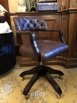 Laura Ashley Franklin Brown Leather Swivel Captains Office Chair