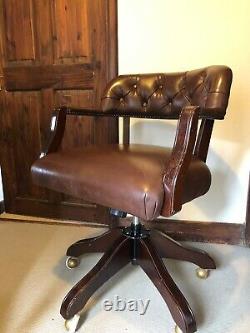 Laura Ashley Franklin Leather Captain Office Swivel Chair Chesterfield Chair