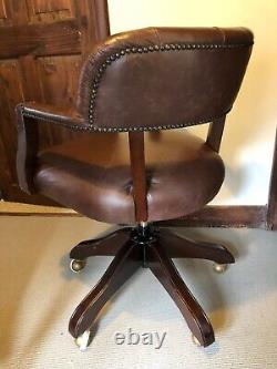 Laura Ashley Franklin Leather Captain Office Swivel Chair Chesterfield Chair