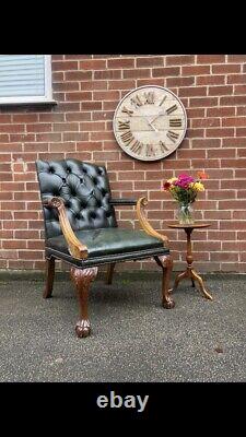 Leather CHESTERFIELD Admiral Armchair Office Library Chair Oak 1930s Distressed