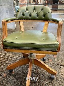 Leather Captains Swivel Chair On Castors, Office / Desk Chair