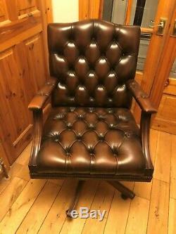Leather Chestefield Captains Swivel Chair