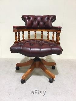 Leather Chesterfield Captains Office Chair Swivel And Tilt Rise And Fall