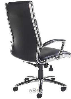 Leather Chrome Executive Chair Black Seat Office Home Computer Desk Executive