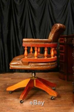 Leather Desk Chair Swivel Captains Tub Seat Office Furniture