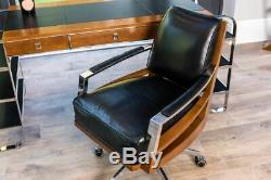 Leather Desk Chair With Chrome Frame And Chestnut Wood Details