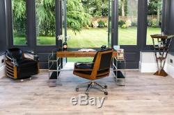 Leather Desk Chair With Chrome Frame And Chestnut Wood Details