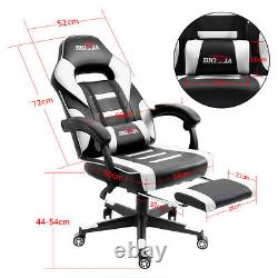 Leather Gaming Racing Chair Office Executive Recliner With Footrest Back Pillow