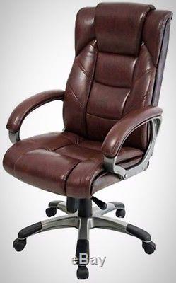 Leather High-Back Chair Executive Comfortable Brown Office Home Desk Computer