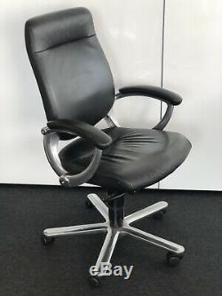 Leather High Back Girsberger Pondomat Executive Chair In Black On Polished Frame