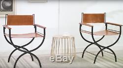 Leather Industrial Chair Vintage Retro Armchair Office Dining Room Metal Seat