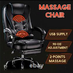 Leather Massage Office Chair Executive Computer Recliner Gaming Footrest Leather