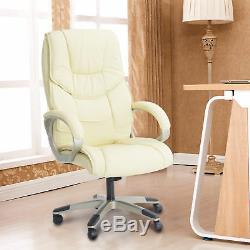 Leather Office Chair PC Computer Desk Chairs Swivel Adjustable Height Cream