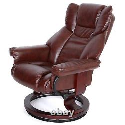 Leather Recliner Chair Armchair Lounge Sofa Swivel Chair With Foot Stool Wood Base