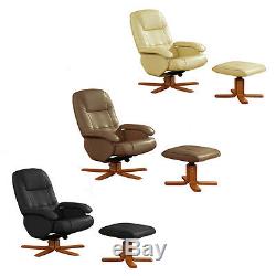 Leather Recliner Swivel Chair & Foot Stool Home Office Gaming Computer Lounger